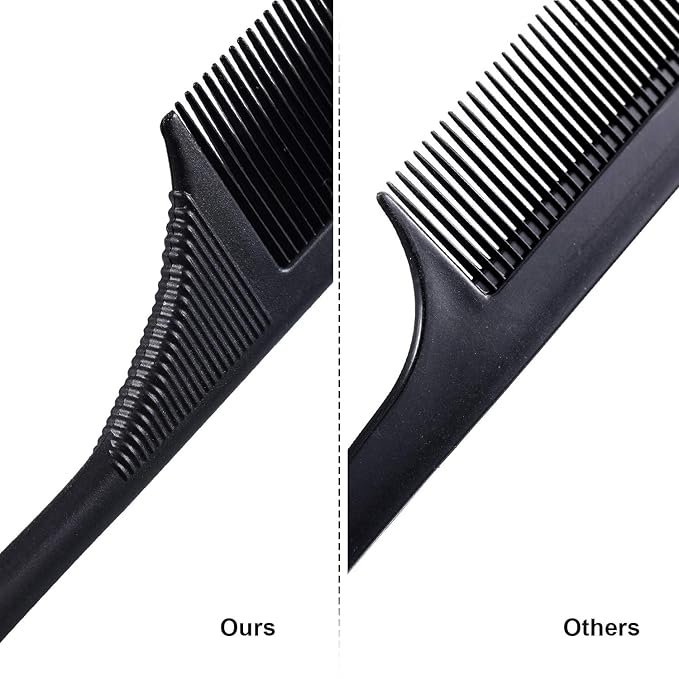 Leinuosen 10 Pcs Rat Tail Comb Styling Carbon Heat Resistant Anti Static Teasing Comb for Back Root Tease Adding Volume Evening Styling(Black)
