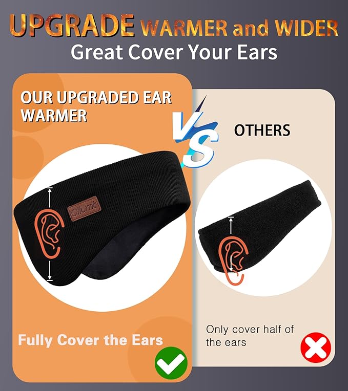 Ear Warmers Headband, Fleece Earmuffs Running Headband (Black, One Size)