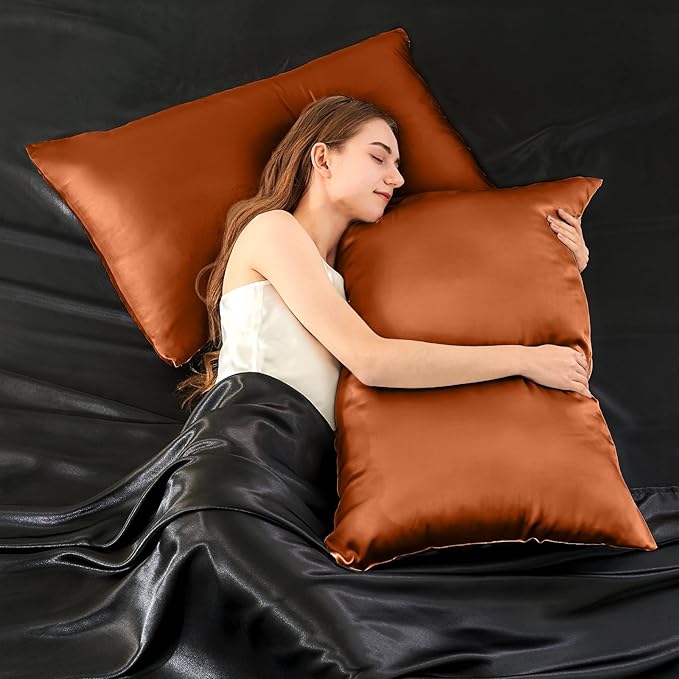 INFIIXSO Mulberry Silk Pillow Cases King Size Set of 2, Silk Pillowcase with Hidden Zipper 20"x36", Extraordinary Smooth and Soft Pillow Case for Hair and Skin(Brunt Orange, 2 Pack)