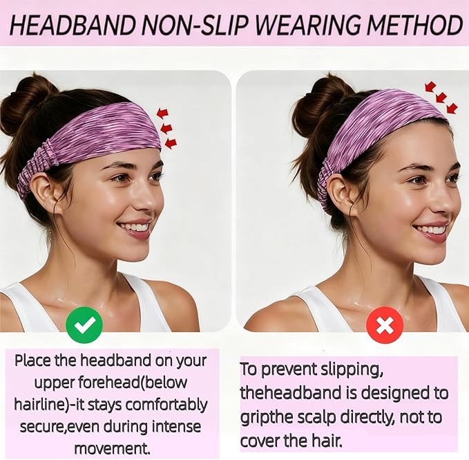 Sweat Headbands for Women - Moisture Wicking Wide Yoga Headband, Non Slip Soft Elastic Sports Headbands for Workout, Running, Gym - 5 Pack Colorful Assorted