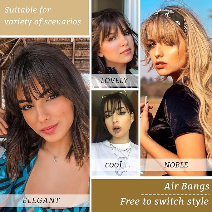 NAYOO Bangs Hair Clip - Light Blonde Fake Bangs 100% Real Human Hair Extensions Wispy Bangs for Women Fringe with Temples Hairpieces Curved Bangs for Daily Wear