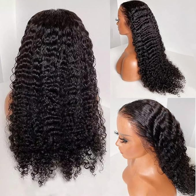 Deep Wave 13X6 HD Lace Front Wigs Human Hair Pre Plucked Brazilian Virgin Deep Curly Wigs with Baby Hair for Black Women Natural Black Color 200% Density 20 Inch