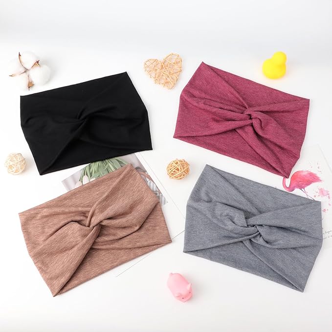 DRESHOW Extra Wide Headbands for Women Cotton Turban Knotted Bandana Head Bands Non Slip Boho Hair Accessories for Sports & Yoga