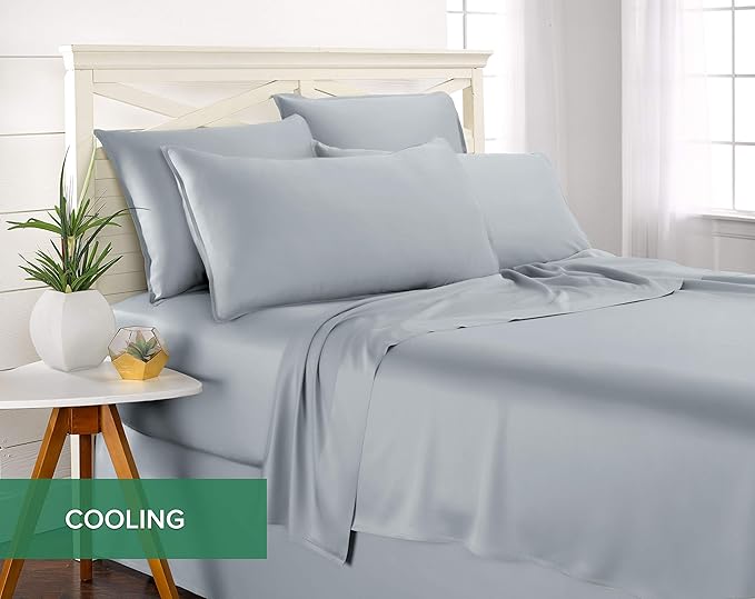 Queen Pillowcases by Pure Bamboo, Genuine 100% Organic Viscose Derived from Bamboo, Luxuriously Soft & Cooling, Double Stitching, Envelope Closure (2 Queen Pillowcases, Sterling Blue)
