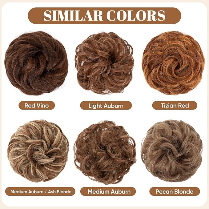 CJL HAIR Large Messy Bun Hair Piece Wavy Curly Scrunchies Synthetic Chignon Ponytail Hair Extensions Thick Updo Hairpieces for Women Red Vino