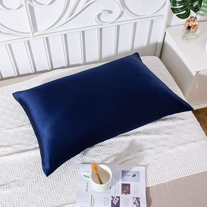 SLPBABY 100% Natural Pure Silk Pillowcase for Hair and Skin, Both Side 19 Momme Silk, Luxury Smooth Satin Pillowcase Cover with Hidden Zipper (King, Navy Blue)