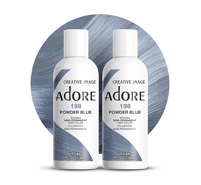 Adore Semi Permanent Hair Color (198 Powder Blue) | Vegan & Cruelty-Free Blue Hair Dye | No Ammonia, No Peroxide, No Alcohol | 4 Fl Oz Each (Pack of 2)