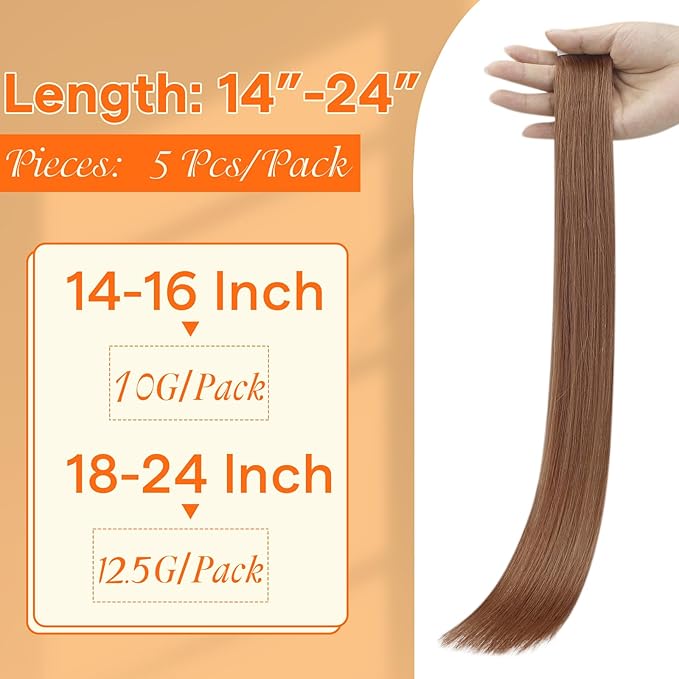 Full Shine Invisible Injected Tape in Hair Extensions Human Hair Color 330 Orange Virgin Injection Seamless Tape in Hair Extensions 10Grams 5PCS Straight Brazilian Extension 16 Inch for Cosplay