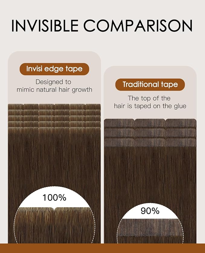 VINBAO Invisi Edge Tape in Hair Extensions Human Hair, 18in 50g 20pcs Chocolate Brown Injected Tape in Extensions Seamless Natural De Cabello Humano Thick Ends 18inch #4