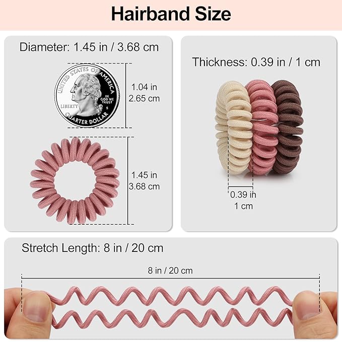 JessLab Spiral Hair Ties, 20 Pcs Traceless Phone Cord Hair Ties No Crease Spiral Bracelet Plastic Coil Ponytail Holders No-Damage Headband Hair Accessory for Girls Women Ladies Gift (Fabric Covered)