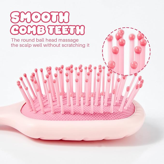 Mini Hair Bursh for Women and Girls, Protable Travel Size Hair Brush for Pockets Purses, Mini Detangler Brush for All Hair Types, Small Paddle Brush for Detangling(Pink)
