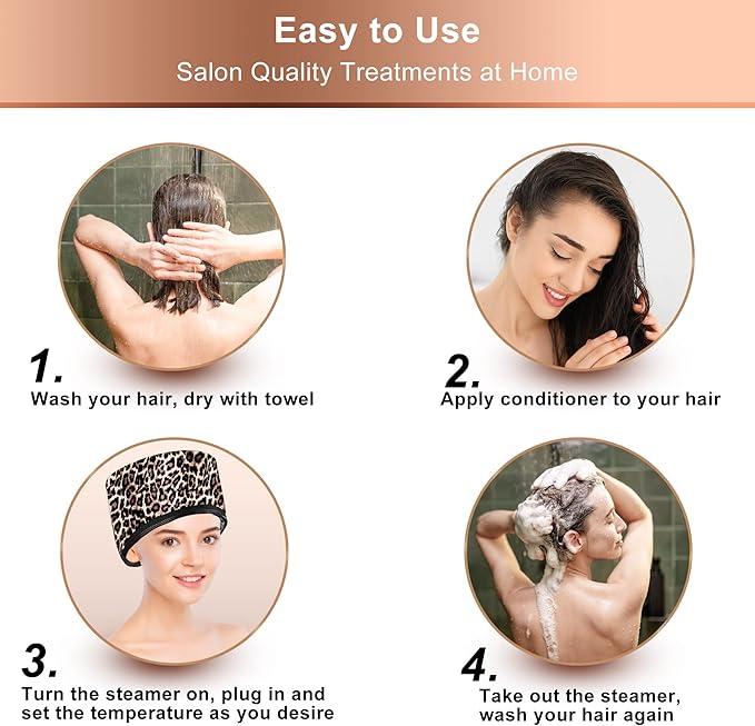 Heat Cap for Deep Conditioning, Ingeware Thermal Cap for Hair Steamer Cap for Natural Hair Portable Electric Heat Hair Spa Cap for Home Use Pattern (Leopard Print)