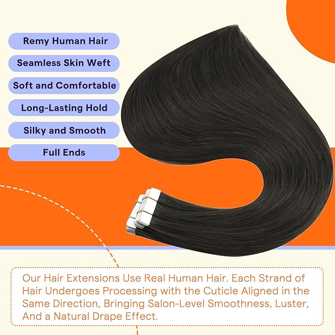 Full Shine Tape in Hair Extensions Color 1C Mocha Brown 18 Inch Fashion Natural Double Sided Remy Hair Extensions Real Human Hair Tape in 50g Straight Seamless Skin Weft 20PCS for Women