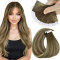Sunny Hair Tape in Hair Extensions Real Human Hair Invisible Remy Hair Extensions Tape ins for Women Cool Brown Ombre Light Brown Balayage Medium Blonde 18 inch 25G