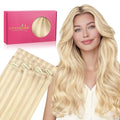 WENNALIFE Invisi Edge Clip in Hair Extensions Real Human Hair, 16 Inch 130g 7pcs Balayage Light Wheat Platinum Blonde Seamless Clip in Extensions Remy Hair Clip Ins Invisible PU Skin Weft Straight Ext