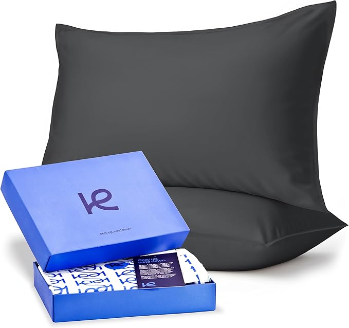 Kickoff Viscose Bamboo Pillowcase, Standard, Set of 2, 100% Organic Hidden Zippered Viscose Bamboo Pillow Case Standard Size, Cooling Pillow Cover for Hot Sleepers (20"x26" Pewter)