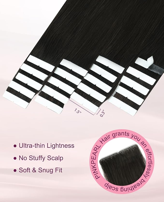 Pinkpearl Invisible Tape in Hair Extensions Human Hair, 20pcs 16inch 45g #2 Dark Brown Injection Tape in Extensions Real Remy Straight Seamless Silky Human Hair Injected