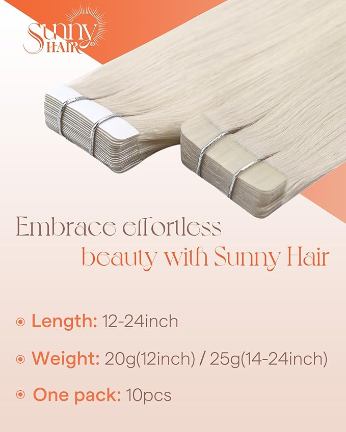 Sunny Hair Tape in Hair Extensions Real Human Hair Invisible Remy Hair Extensions Tape ins for Women White Blonde 12 inch 20G
