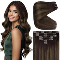 Ve Sunny Clip in Hair Extensions Dark Brown Balayage Medium Brown Real Hair Extensions Clip in Human Hair 14inch Human Hair Clip in Extensions Black Woman 100g