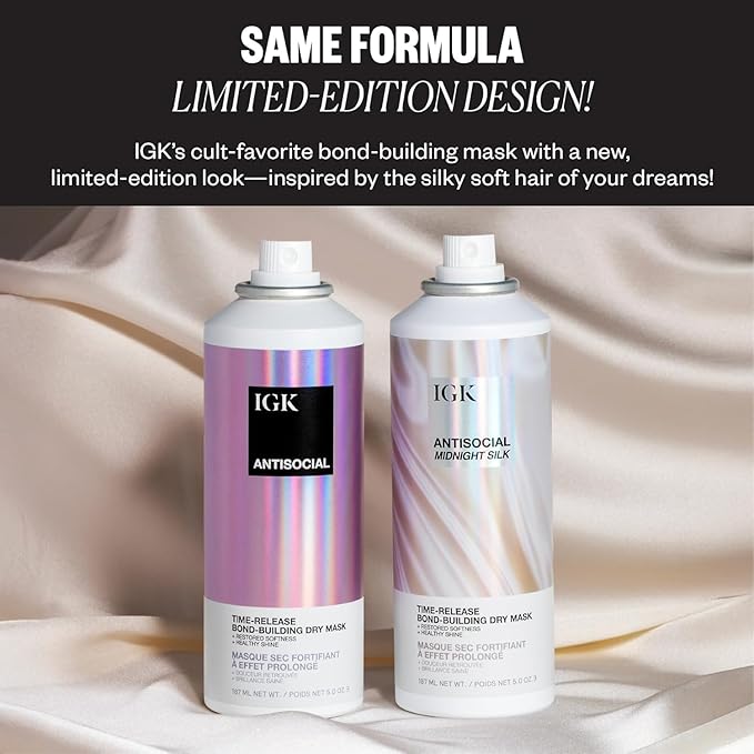 IGK Antisocial Dry Hair Mask | Leave-In Overnight Bond-Building Treatment for Dry Hair & Extensions | Hydrates, Repairs & Softens | 5oz (Pack of 2) New and Improved Scent