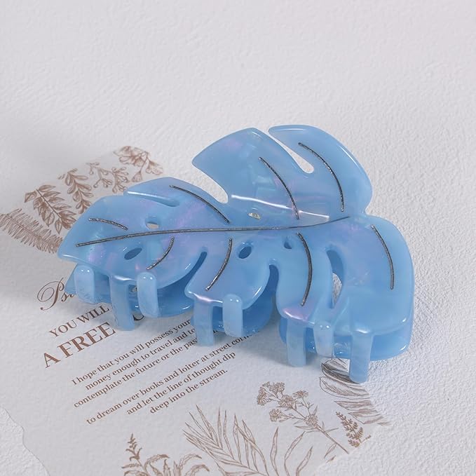 Sky Blue Leaf Hair Claw Clip 3.5 Inch Strong Grip Hair Clip French Design Women Girls Hair Styling Accessories for Thick Thin Hair