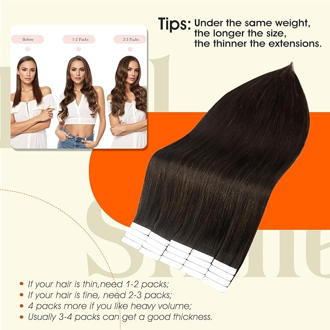 Full Shine Brown Tape in Hair Extensions Real Human Hair 20 Inch Skin Weft Seamless Pu Human Hair Extension 20 Pcs 50Gram Thick End Straight Hair Remy Tape in Hair Extensions Add length for Women