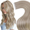 LaaVoo Tape in Hair Extensions Human Hair Blonde Tape in Extensions Human Hair Bleach Blonde Highlights with Ash Blonde50G 20Pcs 14Inch