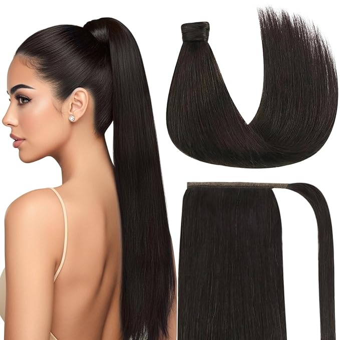 Ve Sunny Hair Extensions Ponytail Real Human Hair Wrap Around Clip in Ponytail Hair Extensions Straight Extensions Human Hair for Women Brunette Dark Brown 20inch 80G