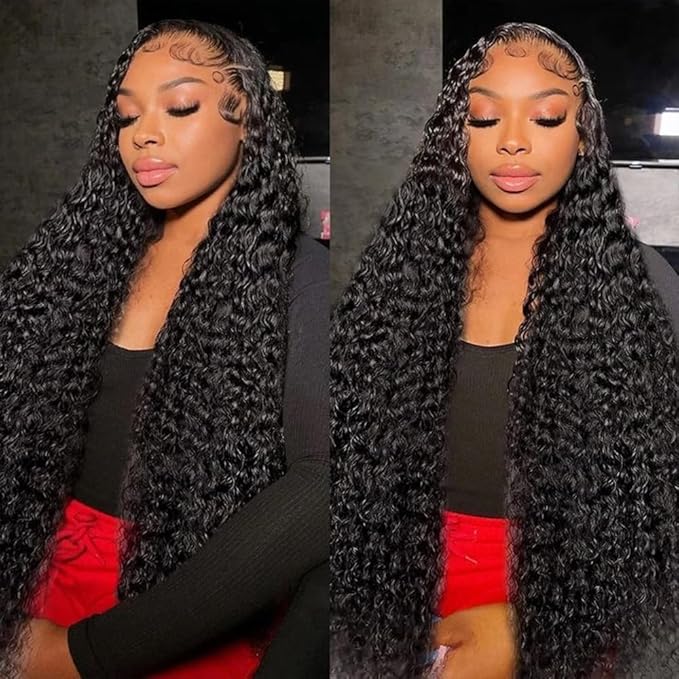 36 Inch Deep Wave Lace Front Wigs Human Hair 13x6 HD Lace Frontal Wigs for Women 200% Density Deep Curly Human Hair Wigs Pre Plucked with Baby Hair Glueless Curly Human Hair Wigs