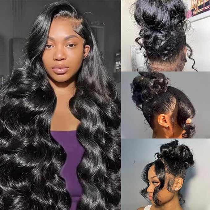 360 Lace Front Wigs Human Hair Body Wave 200% Density 26 Inch Upgraded Hidden Straps 360 HD Full Lace Wigs Human Hair With Drawstring Pre Plucked With Baby Hair for Women Natural Black
