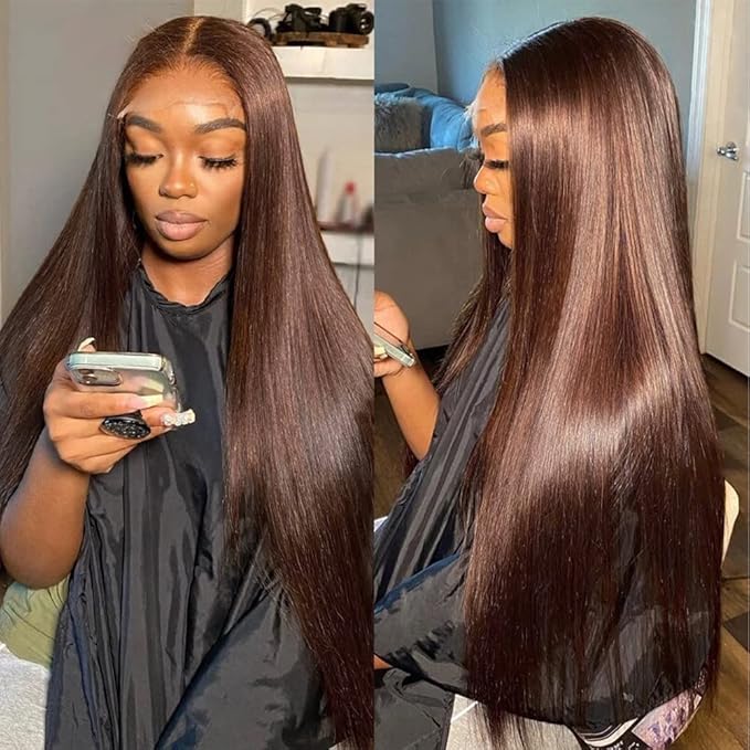 Hermosa 13x4 Brown Lace Front Wigs Human Hair 180 Straight Lace Frontal Human Hair Wigs Pre Plucked Hairline 4# Brown Frontal Wigs Human Hair 20 Inch