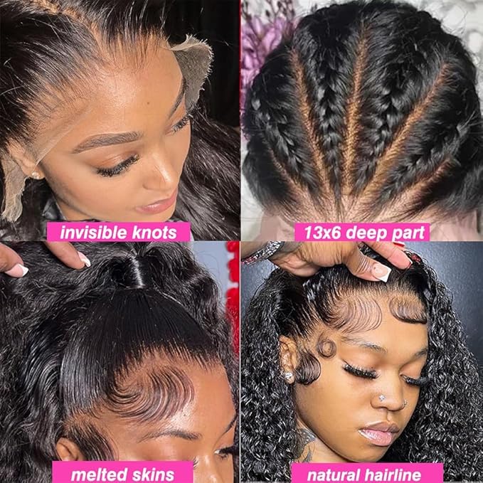VIPbeauty 13x6 Deep Wave Lace Front Wigs Human Hair Wigs for Women 200 Density 26 Inch HD Lace Front Wigs Human Hair Pre Plucked with Baby Hair Natural Black