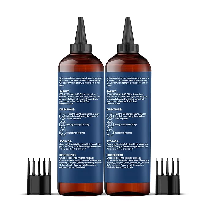 Botanic Hearth Rosemary Oil for Hair Growth | Strengthening Biotin, Jojoba, Castor Hair Growth Oil for frizzy hair | Dry, Damaged Scalp Treatment | Color Safe | All Hair Types | 6.7 Fl Oz (2 Pack)