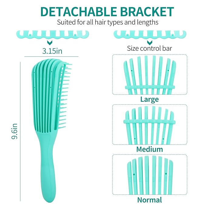 hair Brush Set for Afro America/African Hair, Textured 3a to 4c -Detangler Brush,9 row hair brush,Wide Tooth Comb,Rat Tail Comb (Green)