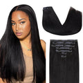 Lashey Seamless Clip in Hair Extensions Human Hair 7pcs 110g Light Yaki Straight Human Hair Extensions #1 Jet Black 18 Inch Clip in Hair Extensions for Women