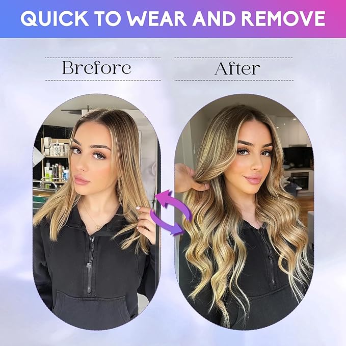 Blonde Clip in Hair Extensions Real Human Hair, 24 Inch 120g Natural Human Hair, Remy Human Hair Extensions Cip ins for Women 8pcs Per Set #16/22 Light Blonde Highlighted Golden Blonde