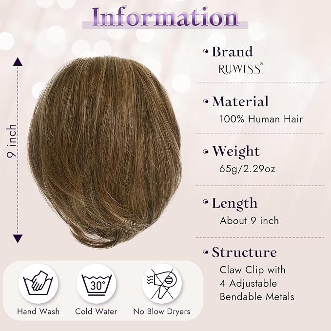 RUWISS Claw Clip Short Human Hair Ponytail Extension with Bendable Metals for DIY Styles Straight Messy Bun Hair Piece for Women Hairpieces for Daily Wear, 9 Inch Chocolate Brown to Dark Brown
