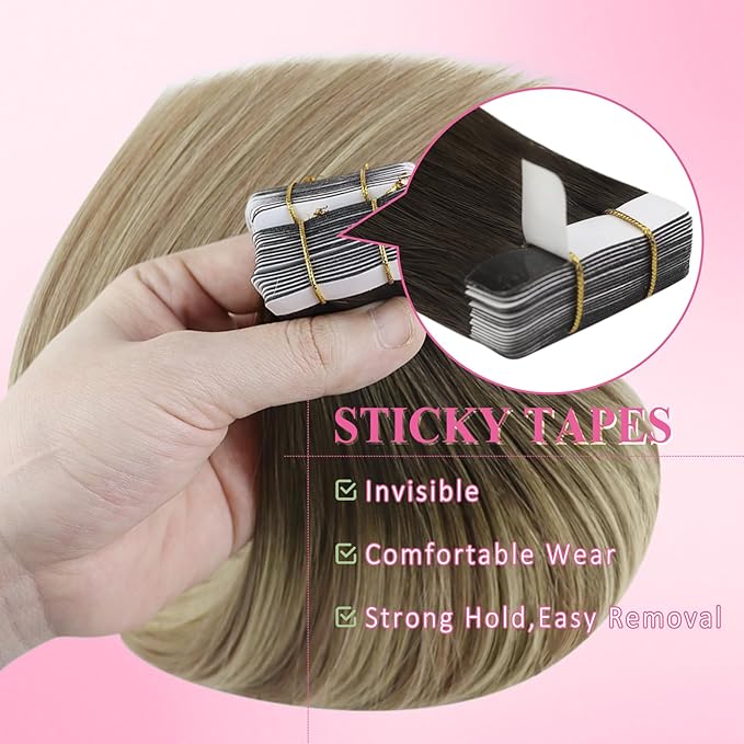 YoungSee Tape in Extensions Ombre Blonde Tape in Hair Extensions Ash Blonde Balayage Platinum Blonde Tapein Hair Extension Real Human Hair 12 Inch 30g Balayage Tape-on Hair Extension 20pcs