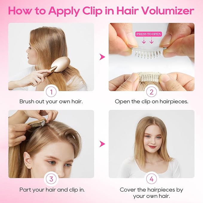 REECHO Clip in Hair Volumizer, 2PCS 6 inch Short Thick Clip in Hairpieces Adding Extra Volume Hair Extensions for Women (Ginger Brown)