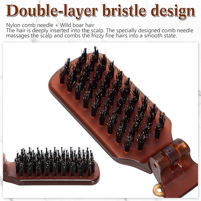 Nuenen 4 Pcs Folding Hair Brush with Mirror Portable Mini Hair Brush Small Compact Pocket Comb for Family Travel Car Gym Wig Bag Purse Gift Women(Tortoiseshell,Boar Bristles)