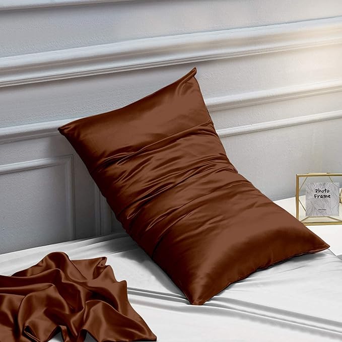 NTBAY 2 Pack Satin King Pillowcases for Hair and Skin, Luxurious and Silky Pillow Cases with Envelope Closure, 20x40 Inches, Brown