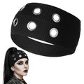 Grommet Headband for Women, Hollow Eyelet Elastic Headband Punk Grunge Y2K Headbands Gothic Rock Y2K Hair Accessories Stretchy Hair band for Women (Black, Adjustable)