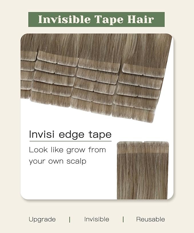 SURNEL Injected Seamless Tape in Hair Extensions 22Inch Ash Brown to Platinum Blonde Invisible Tape in Extensions Human Hair 20Pcs 50g(#860,22)