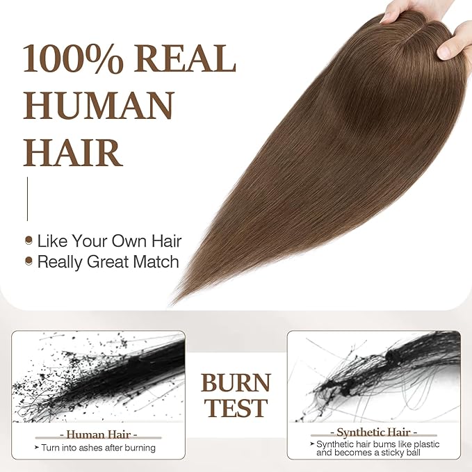 Rich Choices Hair Toppers for Women Real Human Hair 100% Human Remy Toppers NO Bangs for Women with Thinning on Top Clip in Hairpiece 4"x4.7"Lace Base 12 Inch #4R Natural Brown