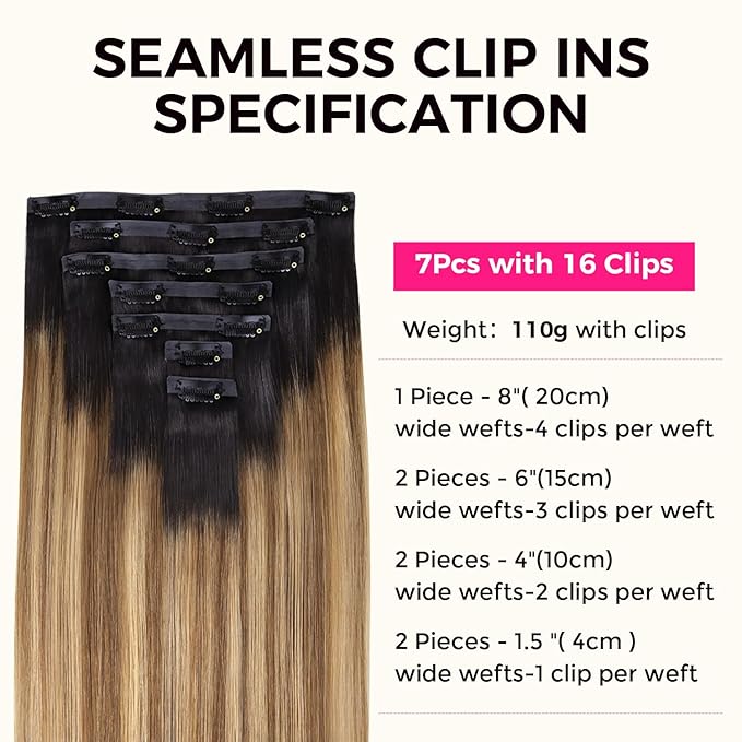Lashey PU Clip in Hair Extensions Straight 110g 7pcs Seamless Clip in Human Hair 18 Inch Balayage Ash Brown to Honey Blonde with Dark Roots Real Human Hair Extensions Natural Hair for Women