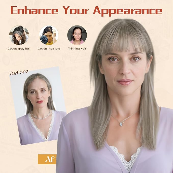 Rich Choices Human Hair Toppers for Women-100% Real Remy Hair Topper with 3D 360°Bang-Upgraded 150% Density 9 * 12CM Lace Base-Clip in Hairs topper for Thinning Hairs-12Inch #G2 Grey