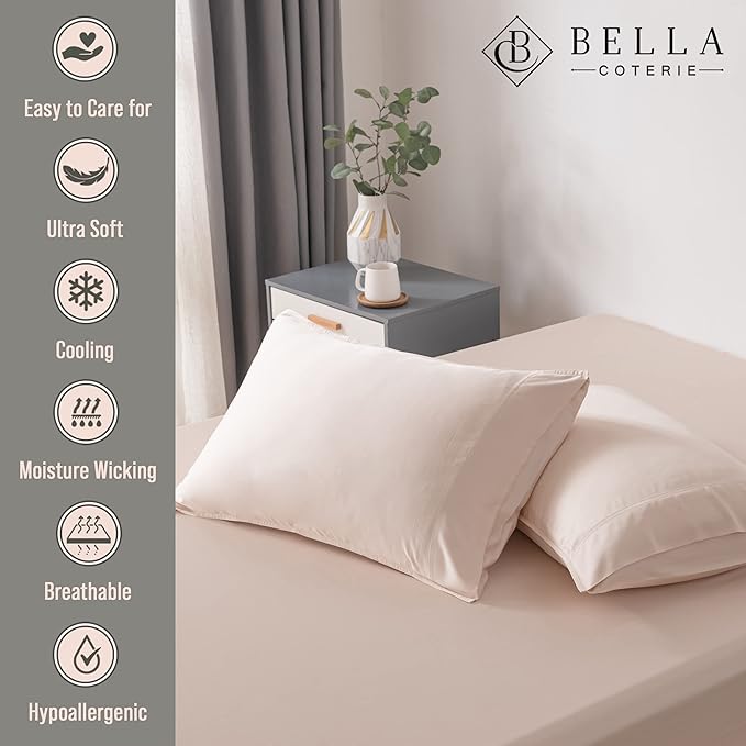 Bella Coterie | Luxury Bamboo Viscose King Size Pillowcase Set | 100% Organically Grown | Ultra Soft | Cooling | 2 Pcs [Champagne]