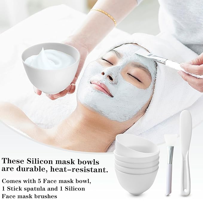 7Pcs Silicone Facial Mask Bowl DIY Face Mask Mixing Bowl for Home Salon Spa Face Skin Applicator Bowl, White