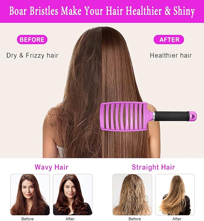 Detangling Brush Boar Bristle Hairbrush for Adult & Kids Wet or Dry Hair - KTKUDY Detangler Hair brush Getting Knots Out without Pain - Adds Shine and Makes Hair Healthier (Set of 2)