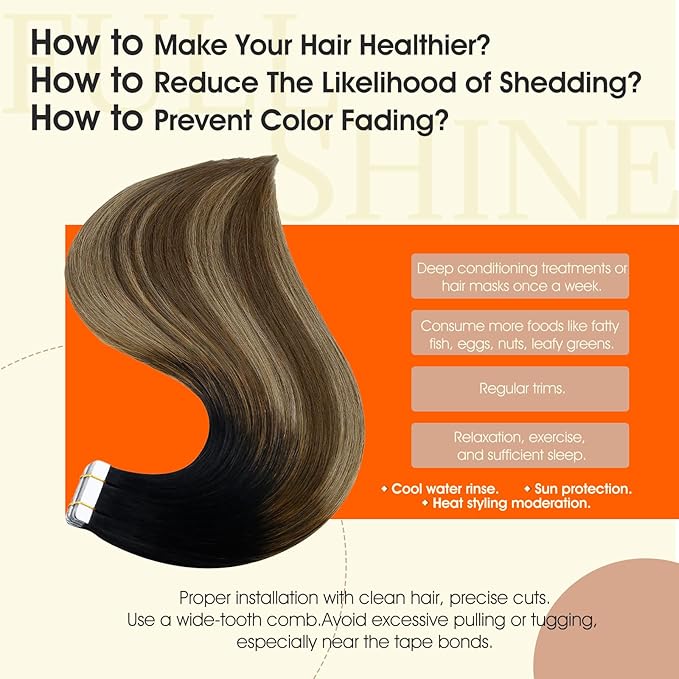 Full Shine Black And Blonde Tape in Hair Extensions Human Hair 14Inch Tape in Extensions Black To Brown Mixed Blonde Tape ins Human Hair Extensions Seamless Skin Weft Straight Remy Hair 50G 20Pcs